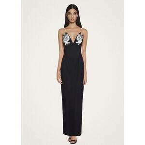 NWT JW Pei Ayliua Black Rhinestone Maxi Dress Size 4 Sweetheart Neckline Formal